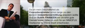 Finanzdienstleistung Immobilienvermittlung